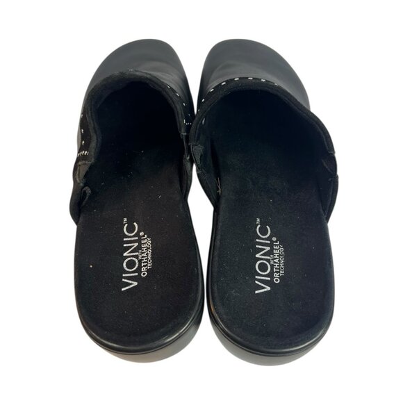 Vionic Esme Leather Clogs Studded Suede Chunky Black Size 10 - Picture 3 of 5